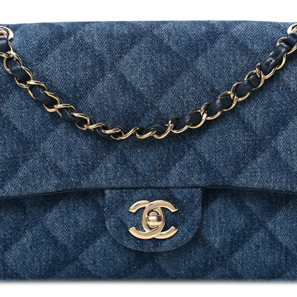 Chanel Printed Denim Quilted Medium Double Flap Dark Blue 9 of 11