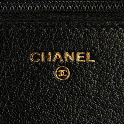 Chanel Goatskin Diagonal Quilted Wallet On Chain WOC Black 6 of 8