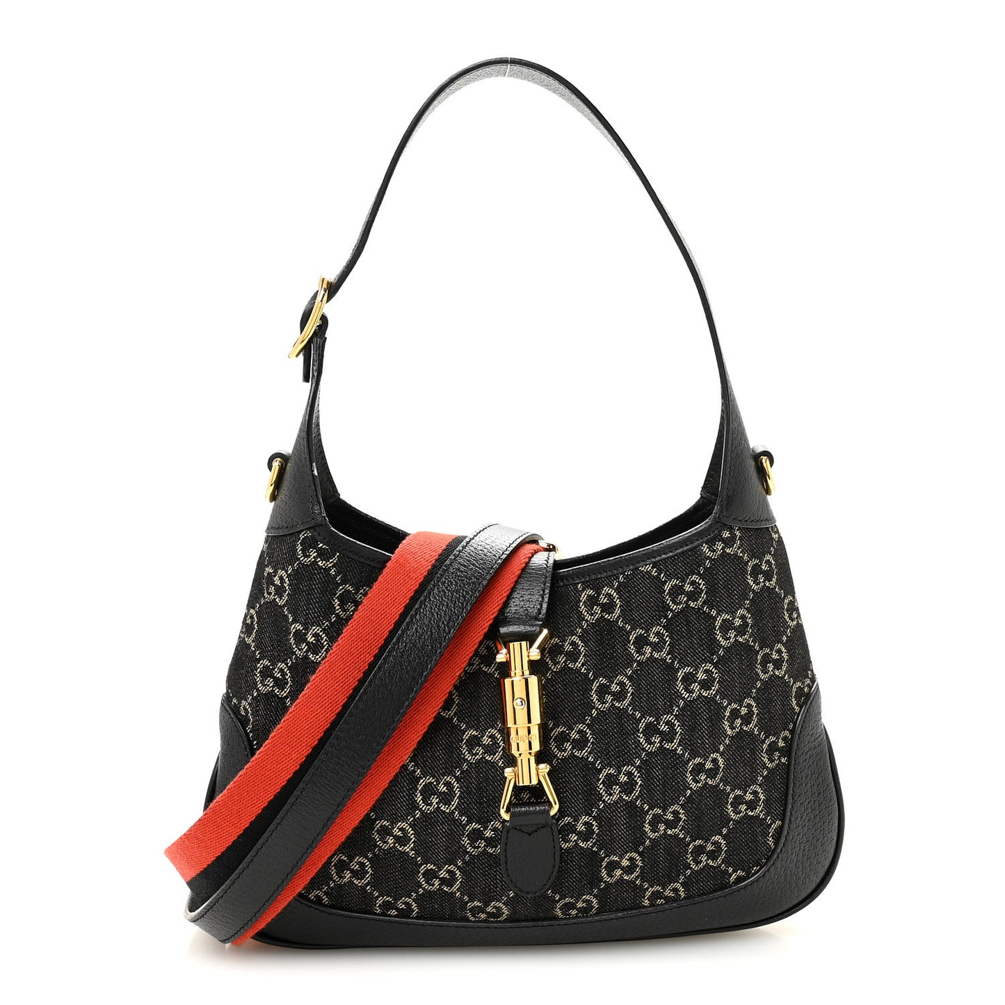 Jacquard Denim GG Monogram Small Jackie 1961 Hobo Black Ivory