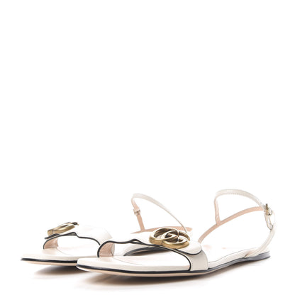 Gucci Lifford Calfskin GG Marmont Ankle Wrap Flat Sandals 41 Mystic White 3 of 9