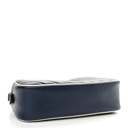 Gucci Vintage Effect Calfskin Matelasse Diagonal Small Torchon GG Marmont Chain Shoulder Bag Blue Agata Mystic White 4 of 10