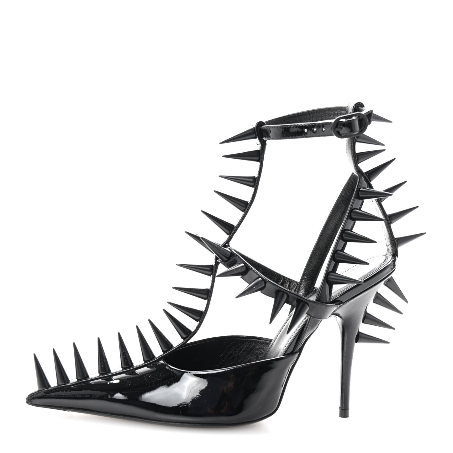 Glossy Calfskin Spiked Pumps 36 Black