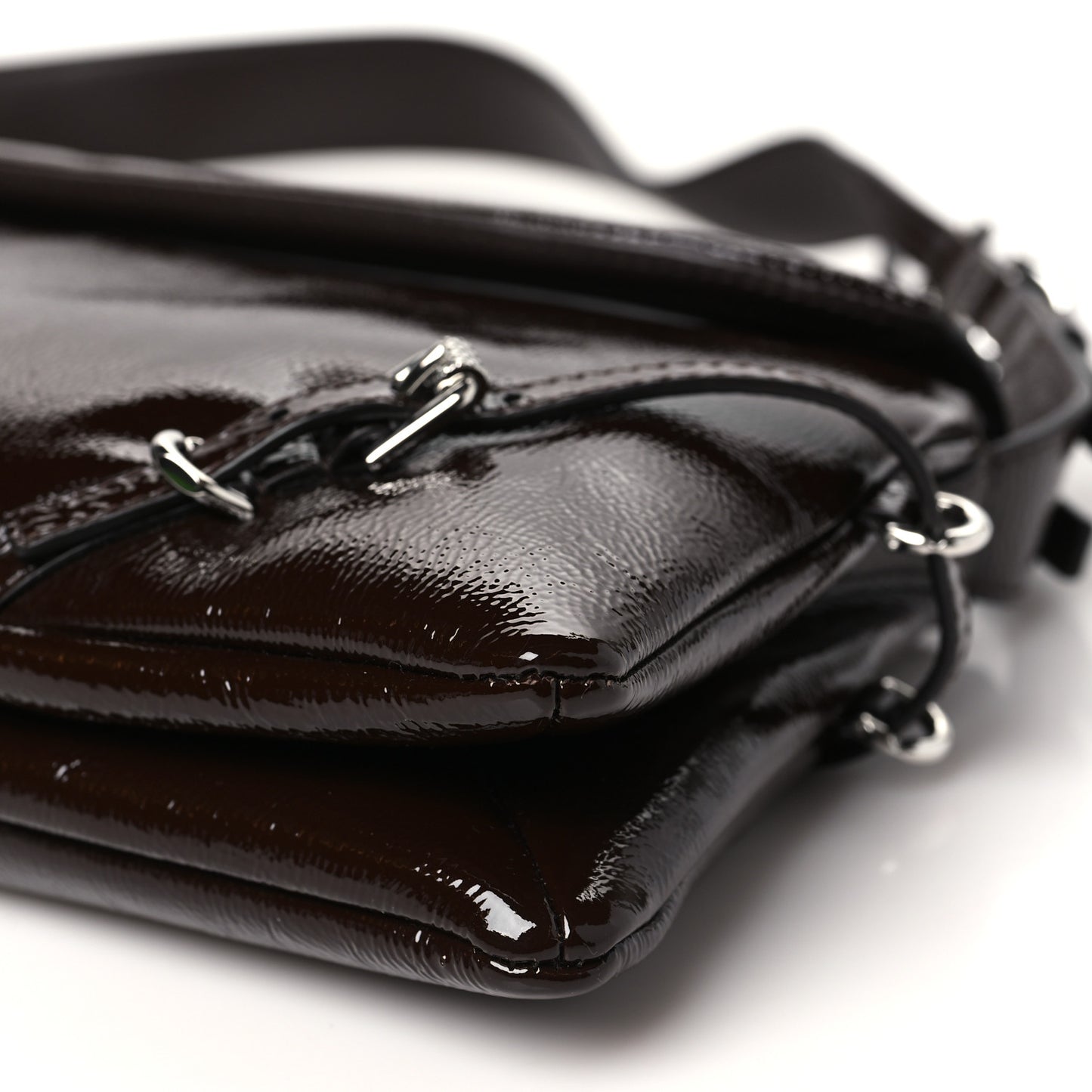 Patent Calfskin Small P'tit Voyou Shoulder Bag Ebony Brown