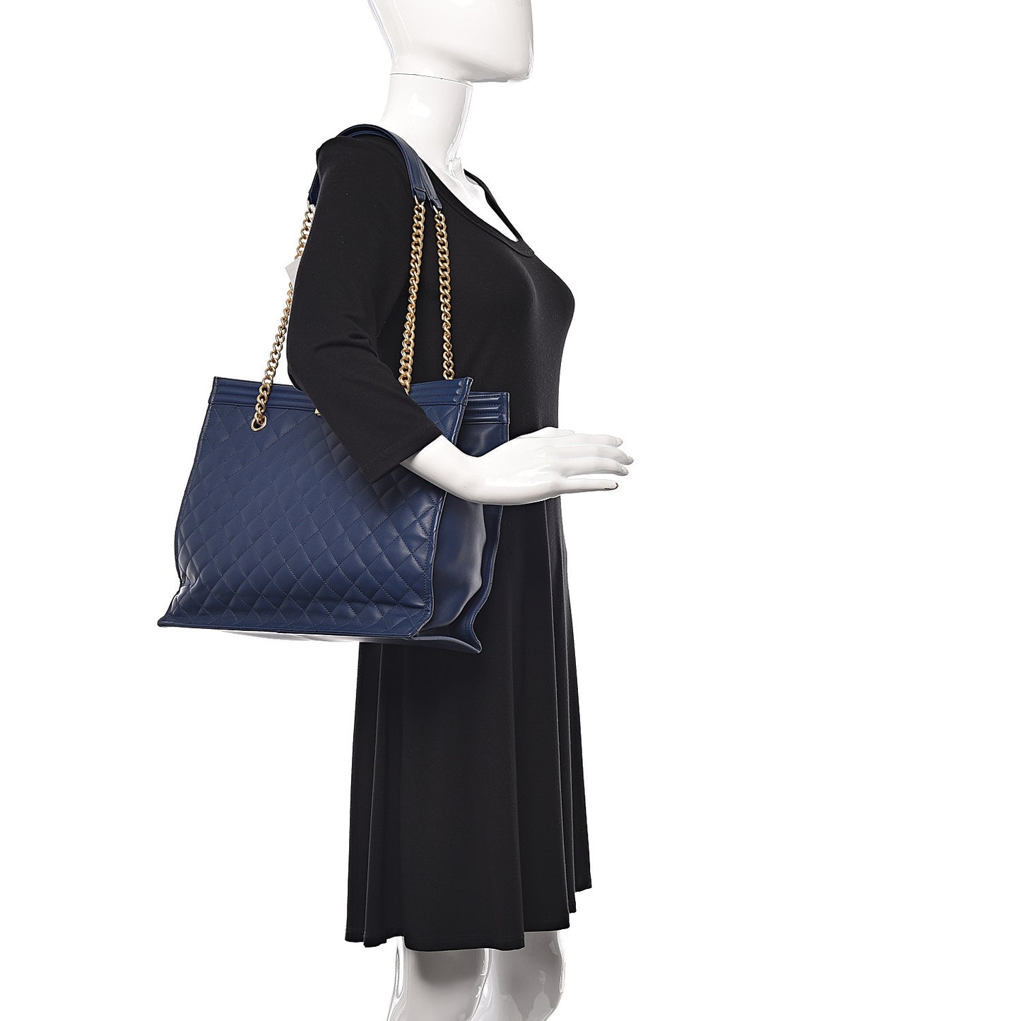 Calfskin Quilted Large Boy Tote Navy