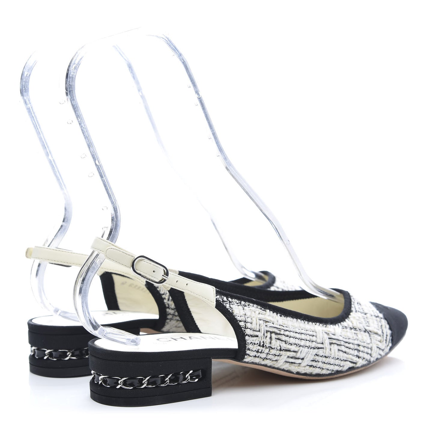 Tweed Cap Toe CC Slingback Flat 38 White Black