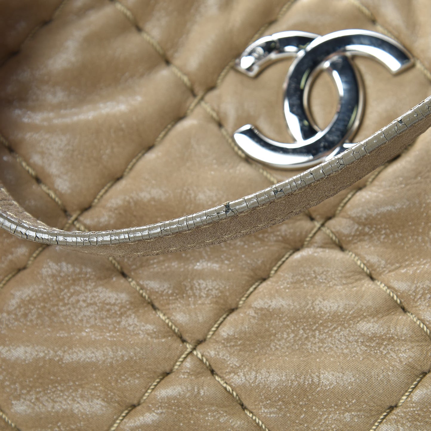 Iridescent Calfskin Quilted Small Sea Hit Tote Beige