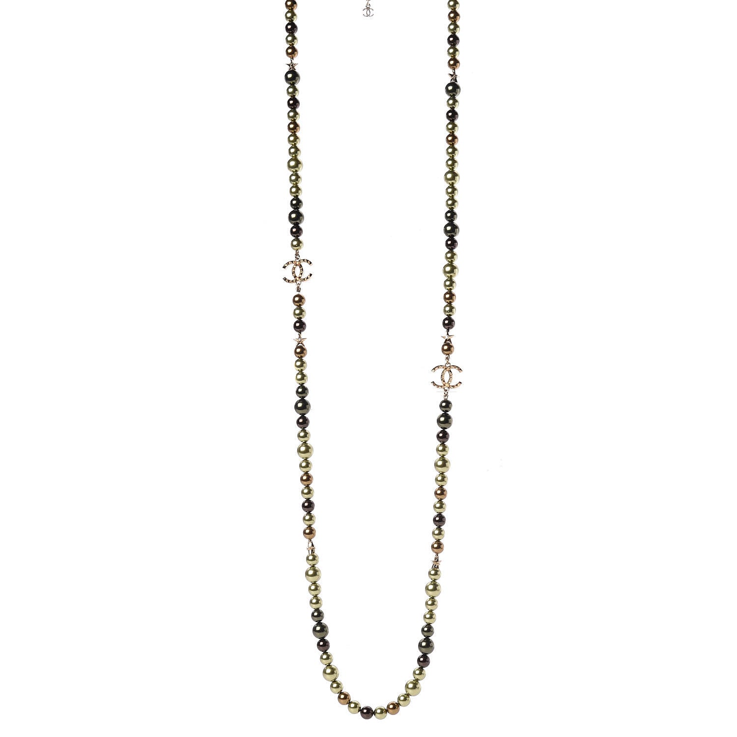 Chanel Pearl Star CC Long Necklace Green Gold 1 of 6