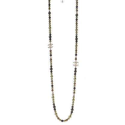 Chanel Pearl Star CC Long Necklace Green Gold 1 of 6