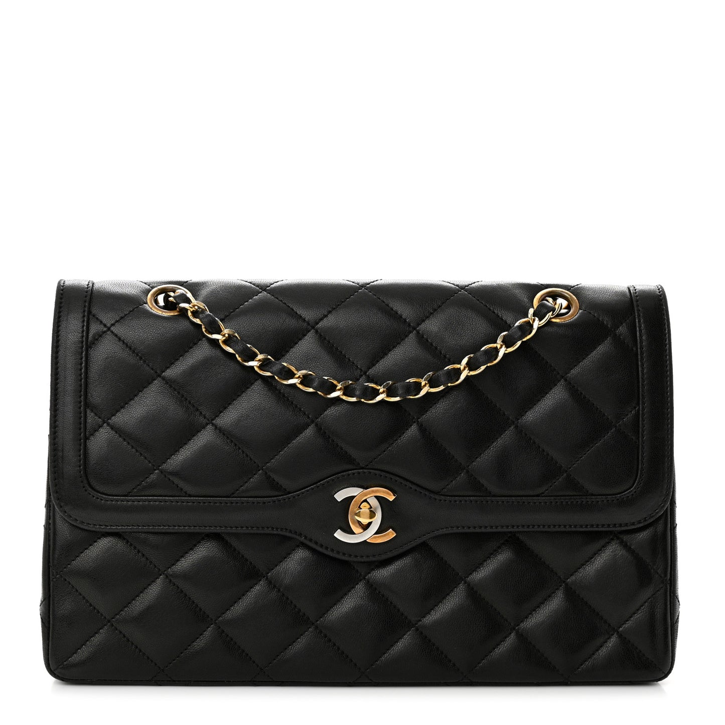 Lambskin Quilted Medium Double Flap Bag Black