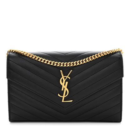 Saint Laurent Grain De Poudre Matelasse Chevron Monogram Chain Wallet Black 1 of 10
