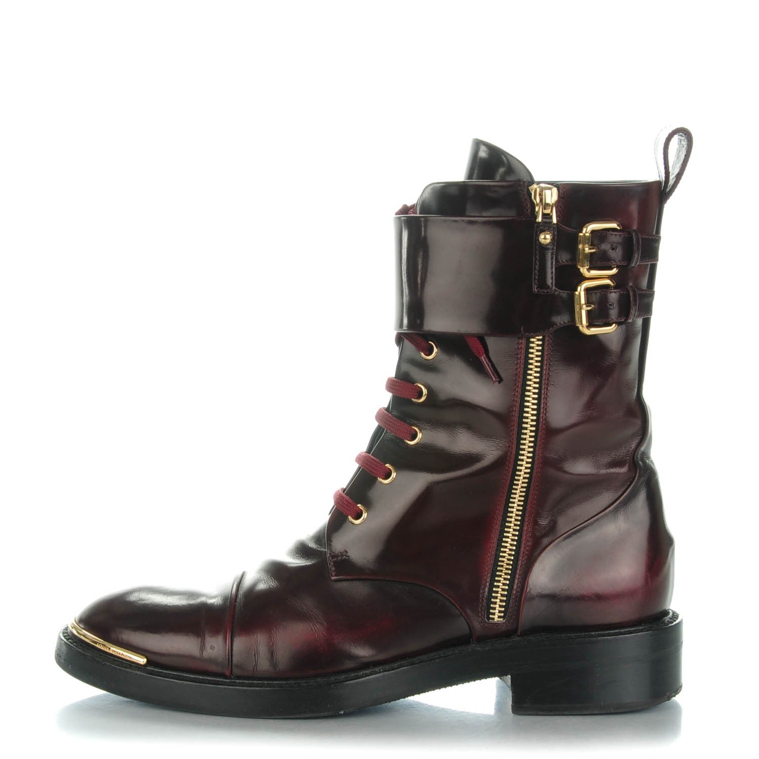 Louis Vuitton Calfskin Diplomacy Ranger Combat Boots 38.5 Red 1 of 12