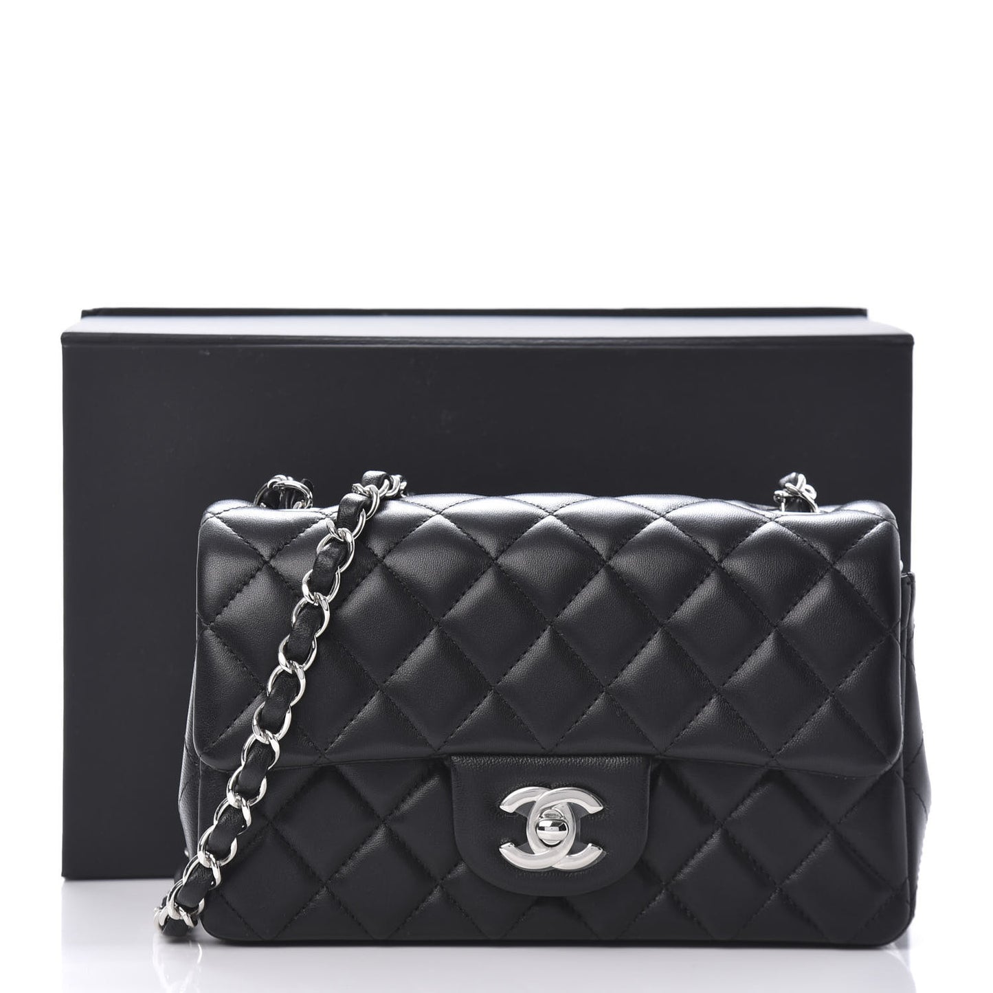 Lambskin Quilted Mini Rectangular Flap Black