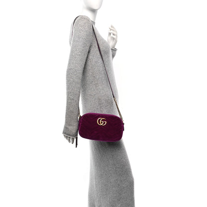 Gucci Velvet Matelasse Small GG Marmont Chain Shoulder Bag Fuchsia Violet Cyclamen 2 of 10