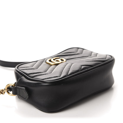 Gucci Calfskin Matelasse Mini GG Marmont Chain Shoulder Bag Black 4 of 10