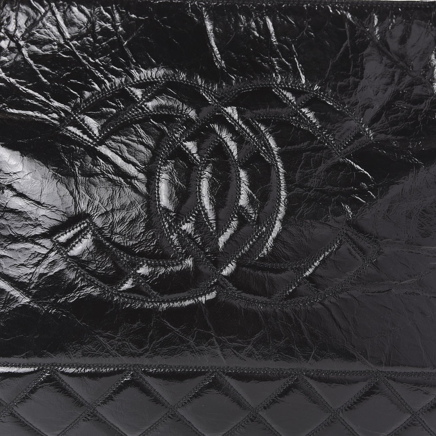 Shiny Aged Calfskin Quilted Small Shopping Bag Black