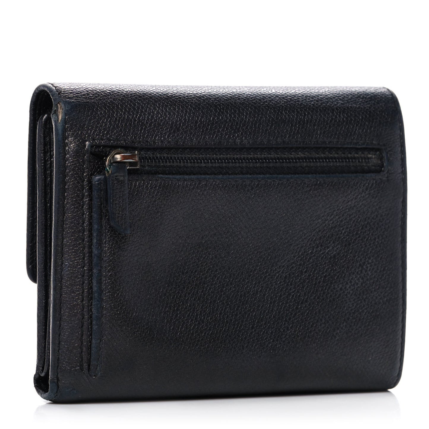 Grained Calfskin CC Button Flap Wallet Black