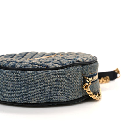 Saint Laurent Denim Matelasse Chevron Quilted Round Vinyle Camera Bag Rodeo Blue Cinnamon 10 of 10