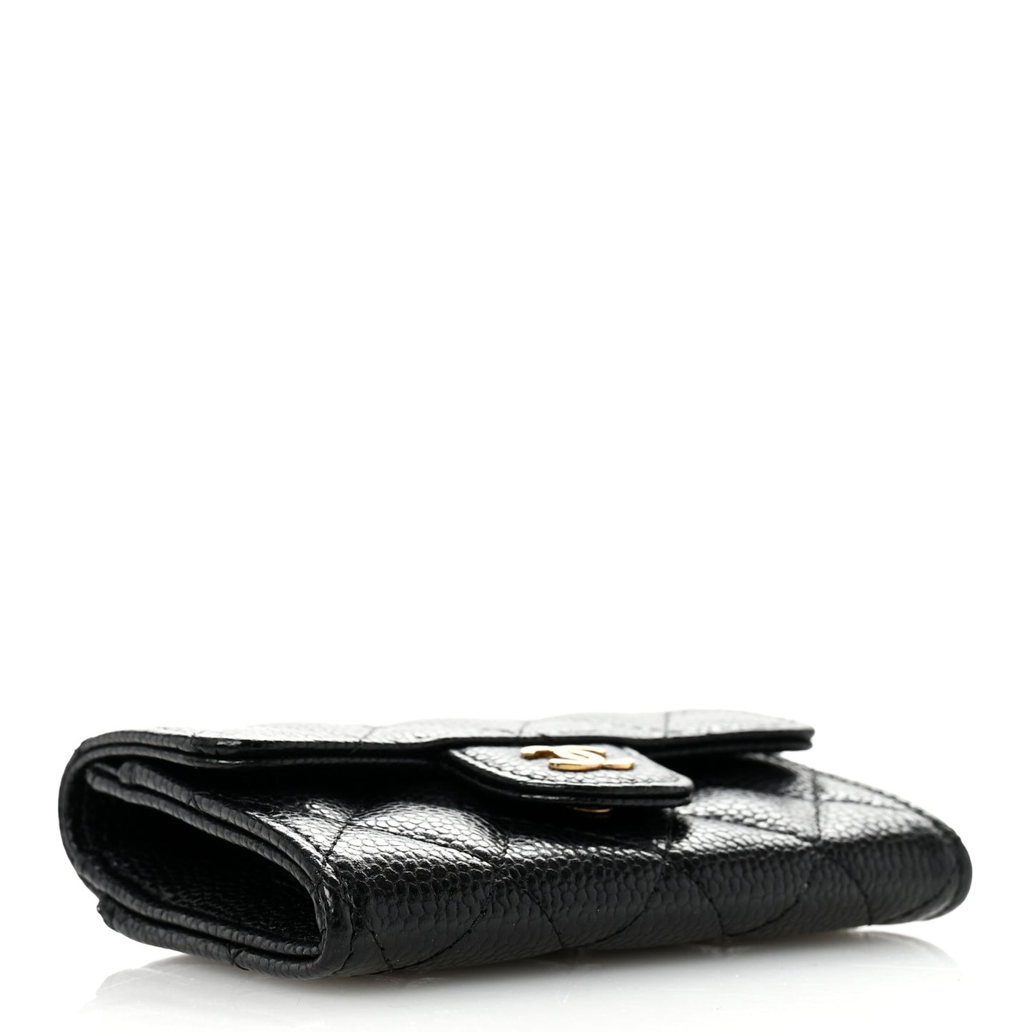 Caviar Quilted Flap Card Holder Wallet Black