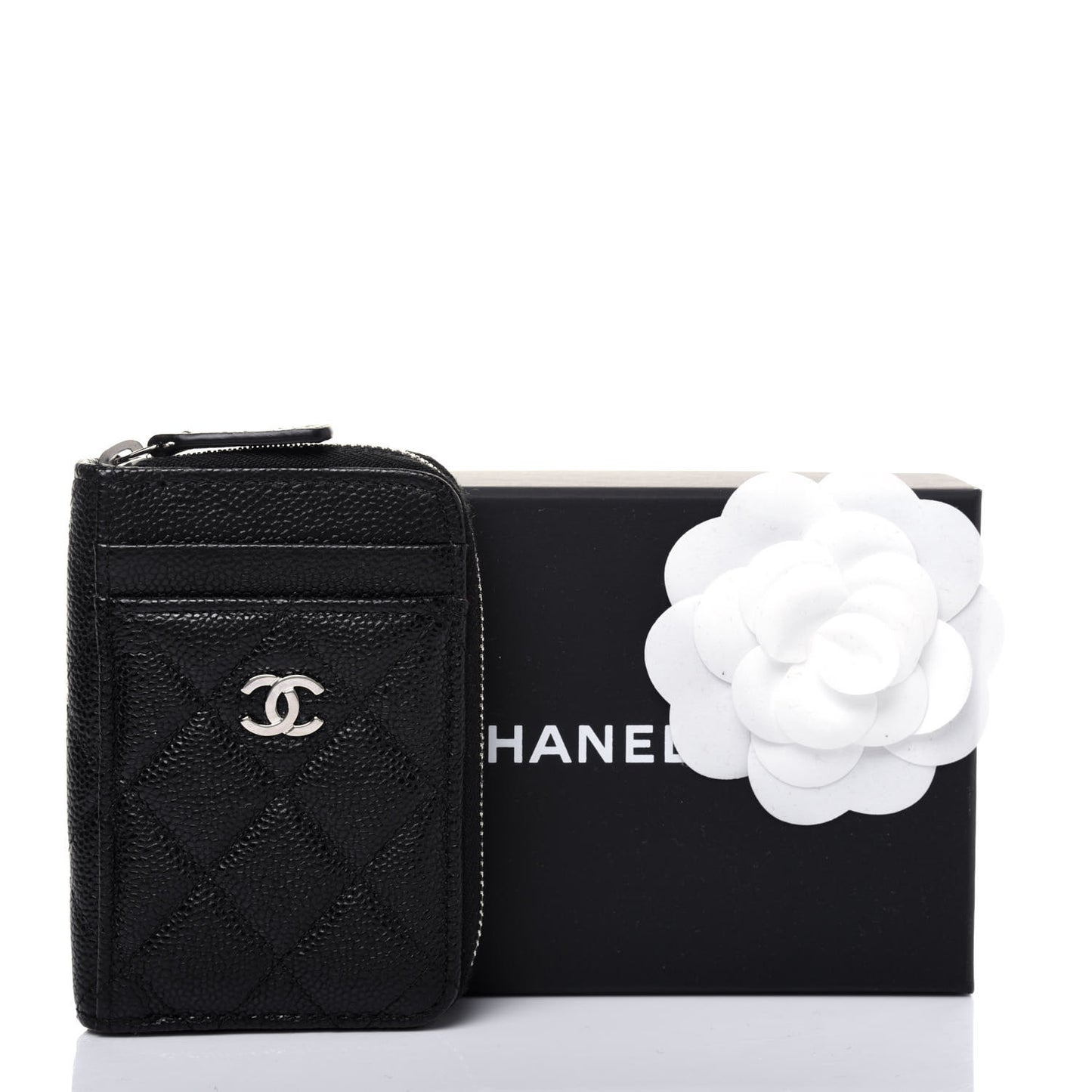 Caviar Quilted Zip Card Holder Black