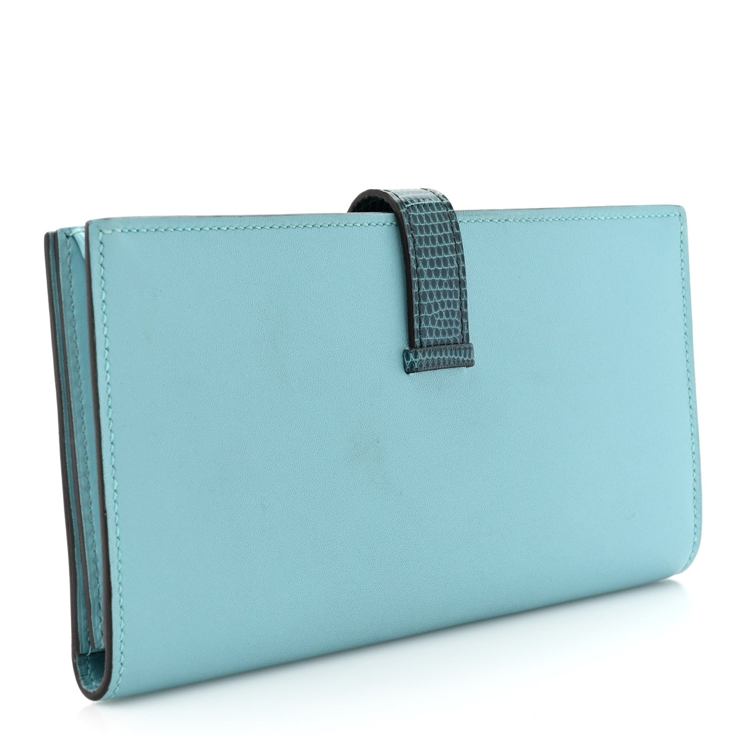 Tadelakt Lizard Bearn Gusset Wallet Bleu Atoll Bleu Petrole