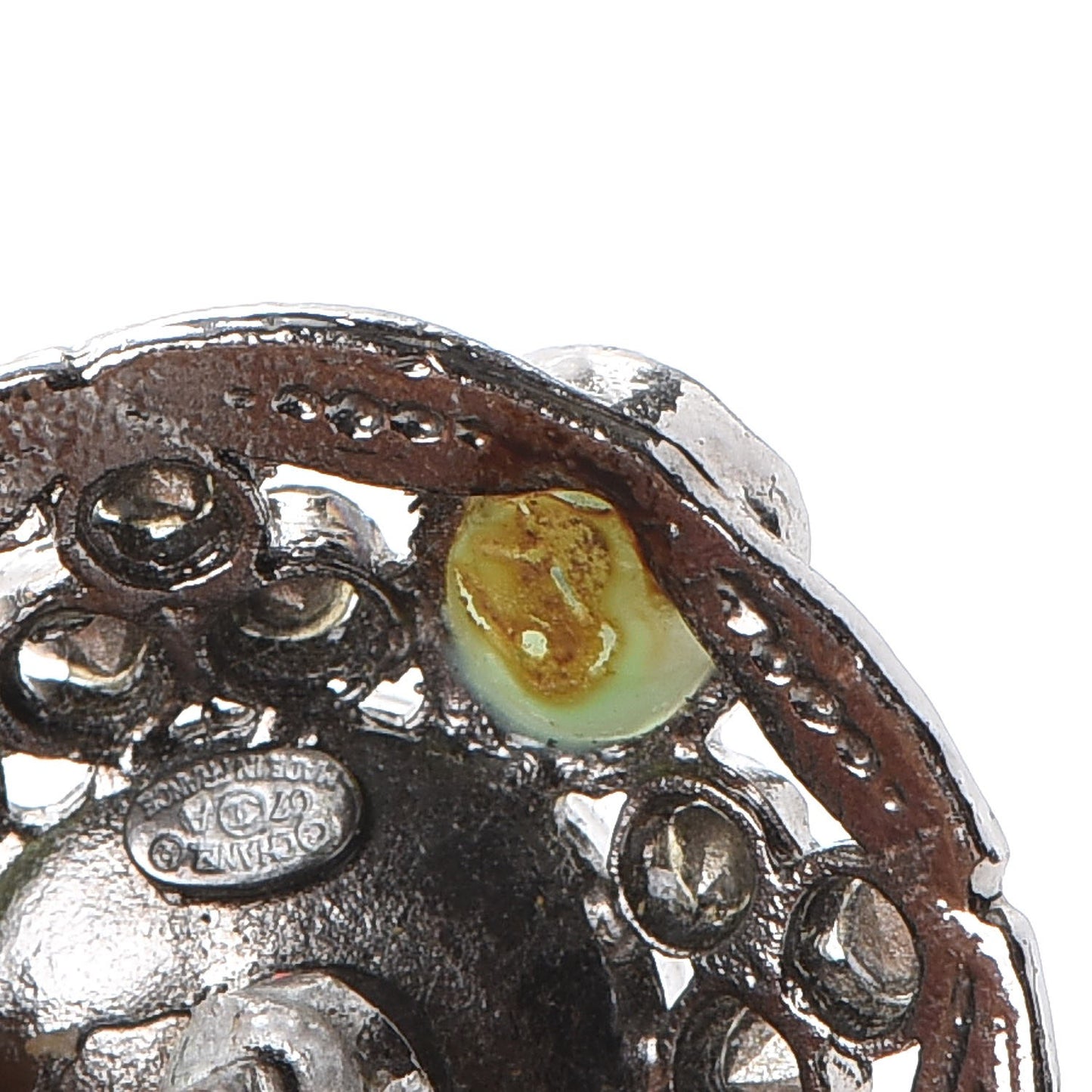 Gripoix Poured Glass Crystal Pearl Brooch Silver