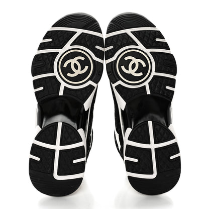 Chanel Nylon Suede Calfskin Printed CC Sneakers 39 White Black 5 of 12