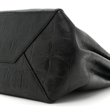Celine Crocodile Embossed Calfskin Medium Belt Cabas Phantom Black 7 of 12