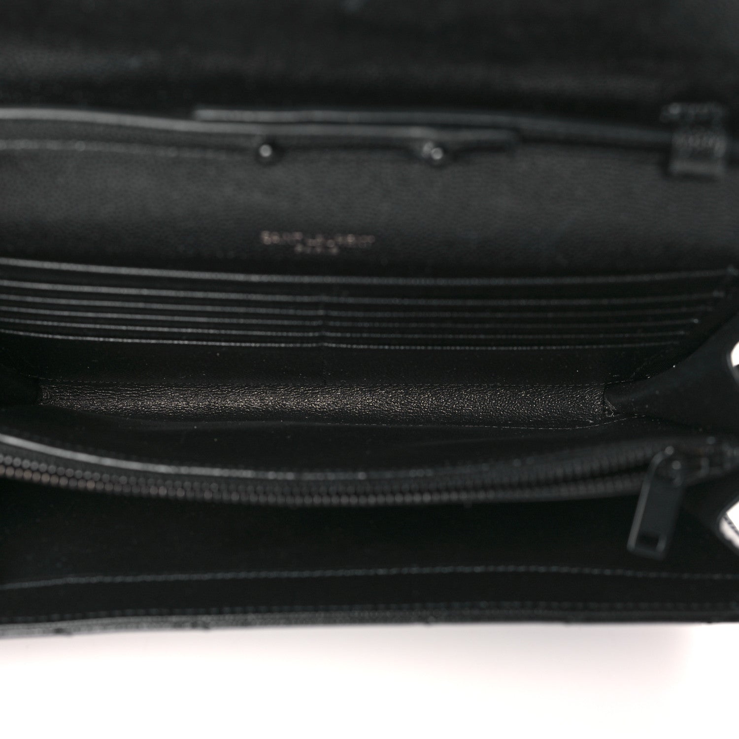 Saint Laurent Grain De Poudre Matelasse Chevron Monogram Monochrome Chain Wallet Black 5 of 9