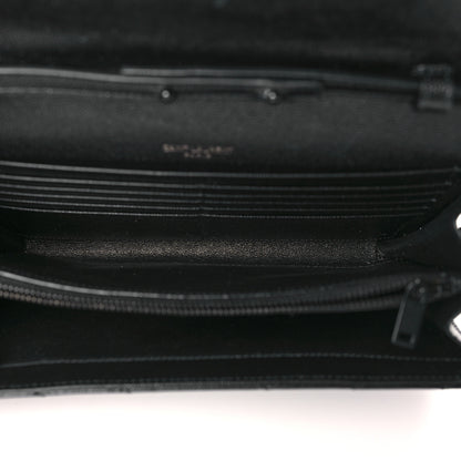 Saint Laurent Grain De Poudre Matelasse Chevron Monogram Monochrome Chain Wallet Black 5 of 9