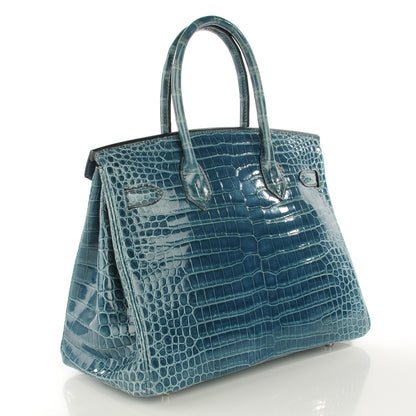 Hermes Shiny Porosus Crocodile Birkin 30 Blue Jean 4 of 32