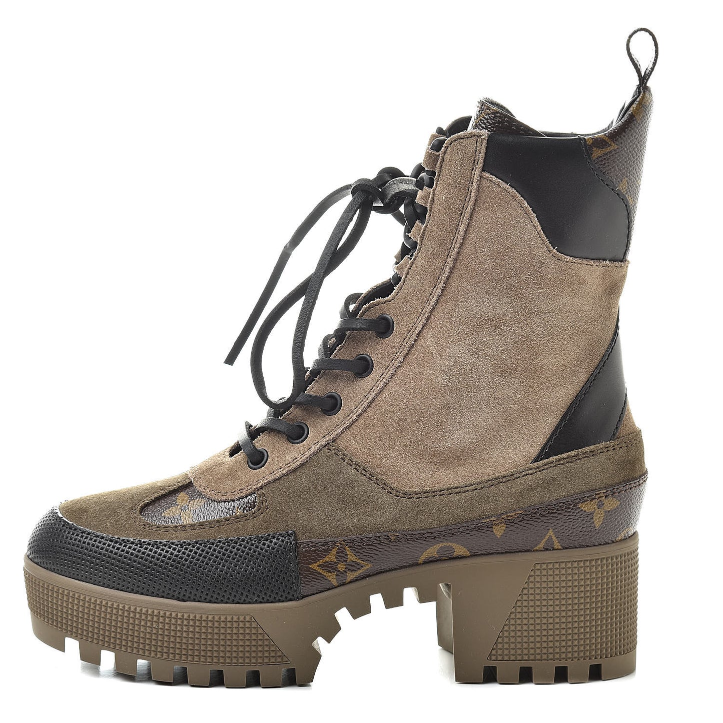Suede Calfskin Monogram Laureate Platform Desert Boots 35.5 Beige