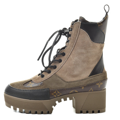 Louis Vuitton Suede Calfskin Monogram Laureate Platform Desert Boots 35.5 Beige 1 of 6