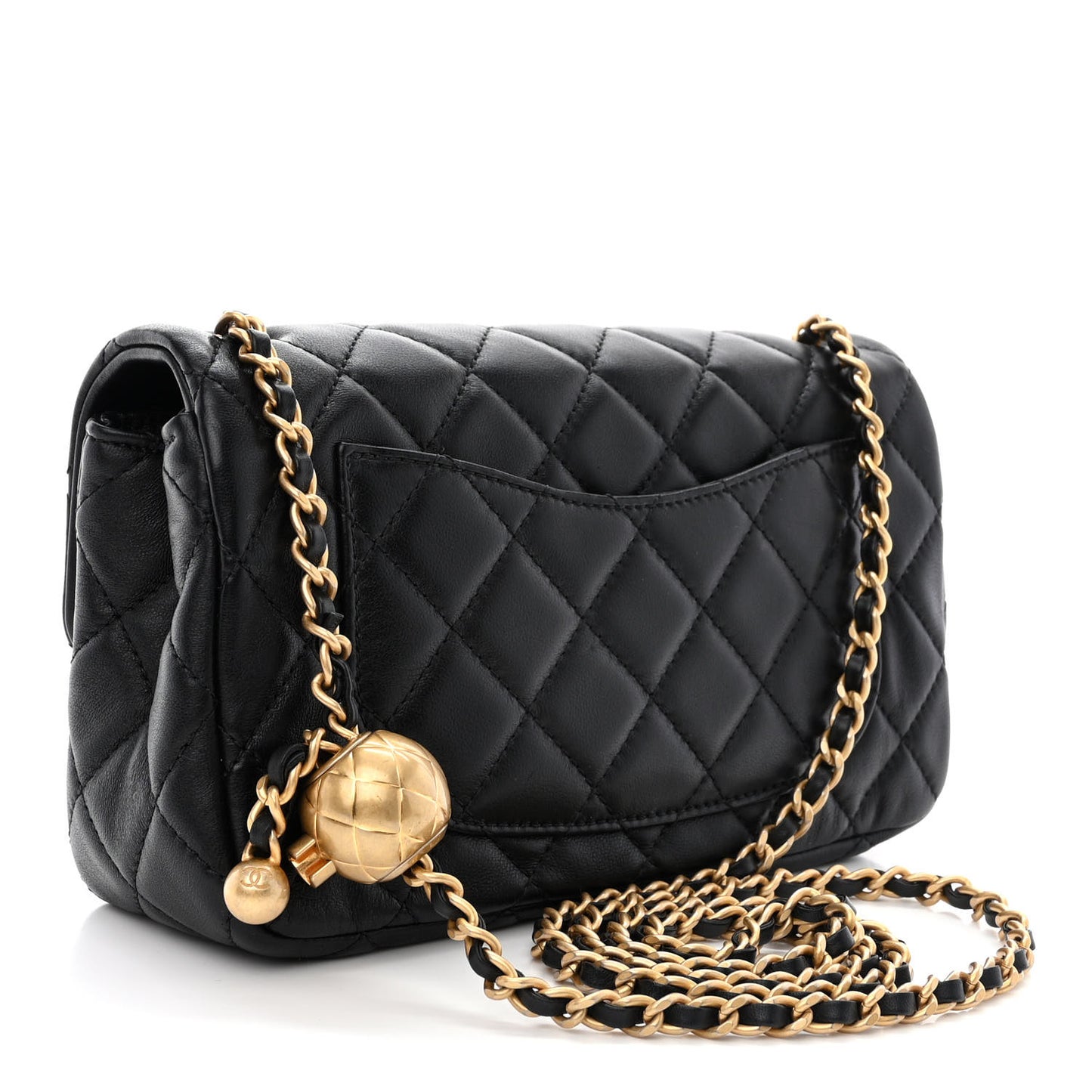 Lambskin Quilted Mini Pearl Crush Rectangular Flap Black