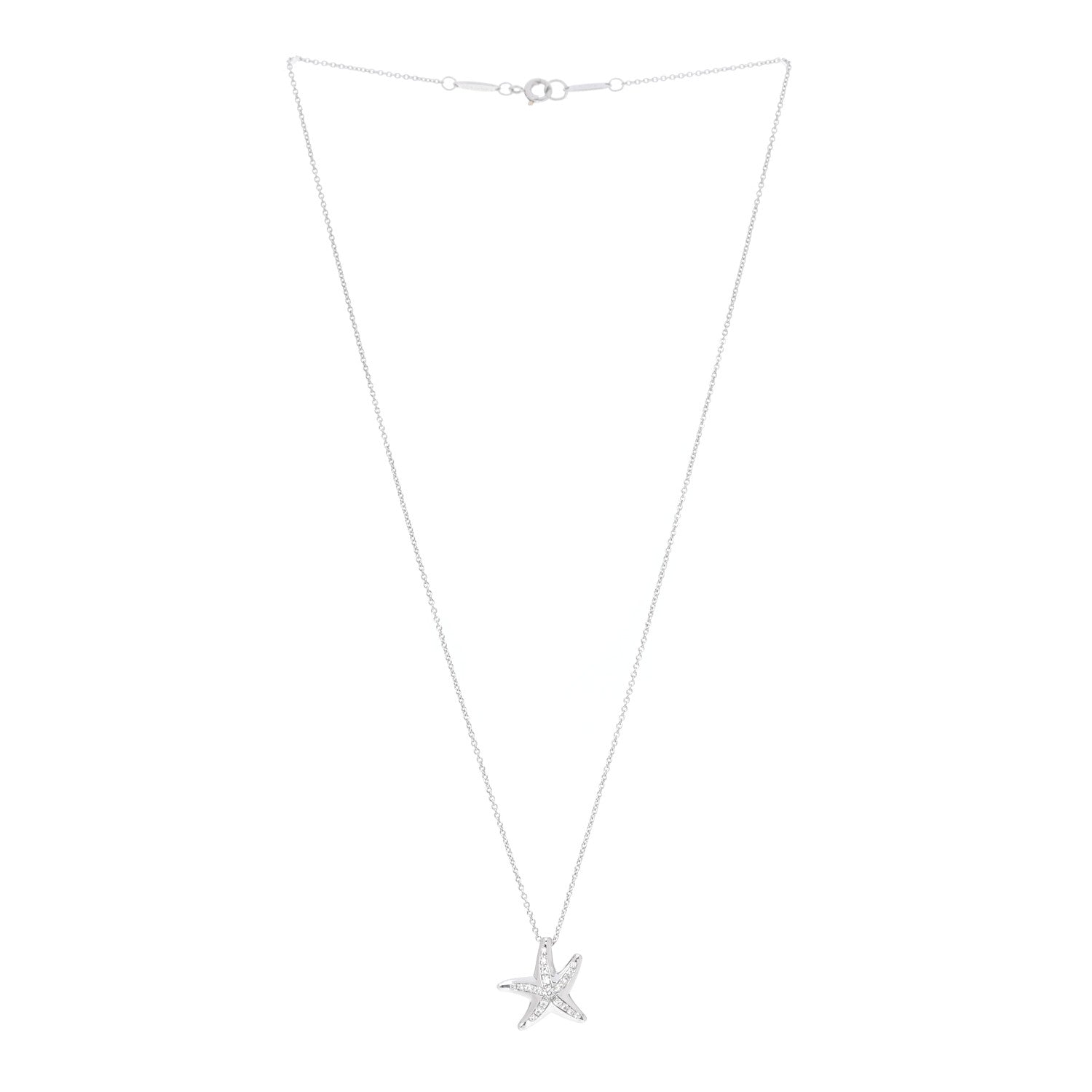 Tiffany Platinum Diamond 15mm Elsa Peretti Pave Starfish Pendant Necklace 3 of 8