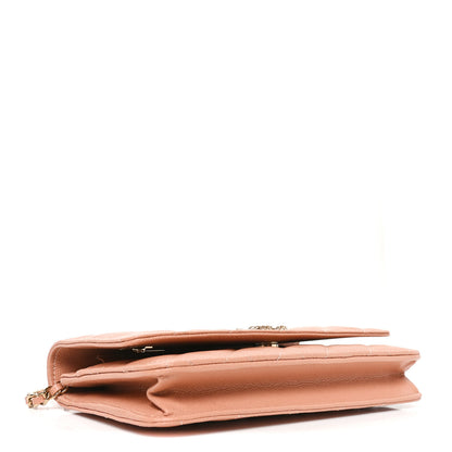 Chanel Caviar Quilted Perforated Metal CC Wallet On Chain WOC Beige 4 of 11