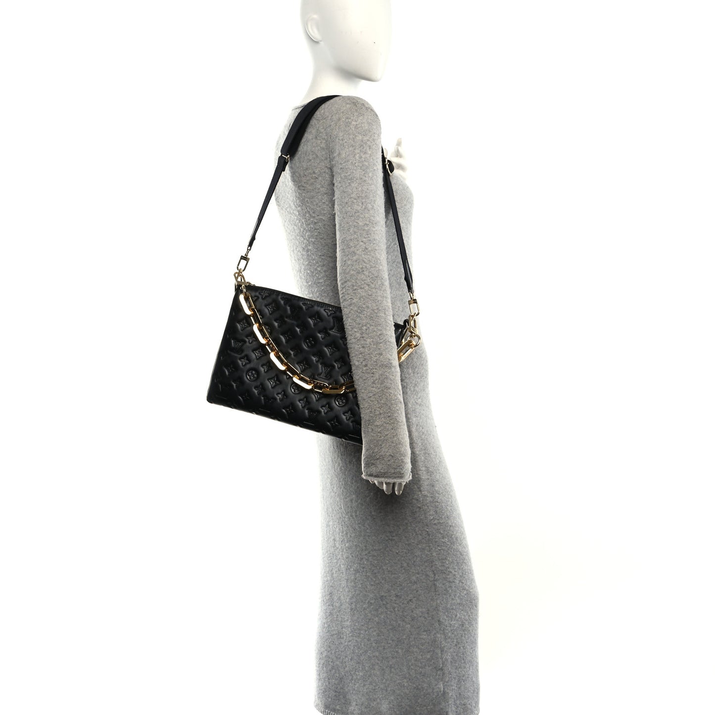 Lambskin Embossed Monogram Coussin MM Black Black