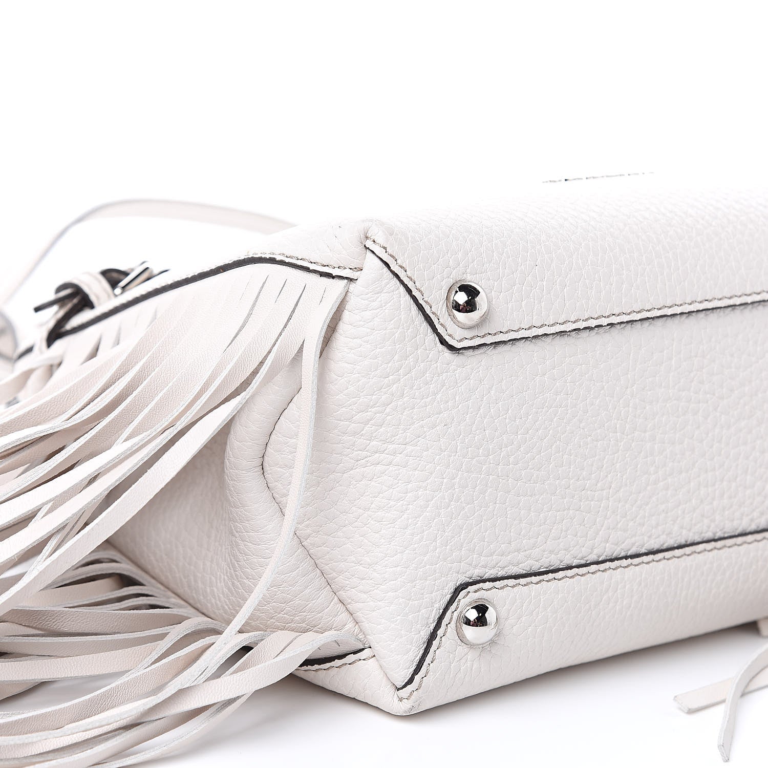 Burberry Grainy Calfskin Studded Fringe Baby Banner Tote White 9 of 10