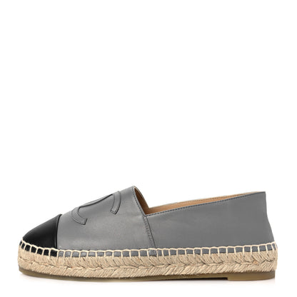 Chanel Lambskin CC Espadrilles 38 Grey Black 1 of 9