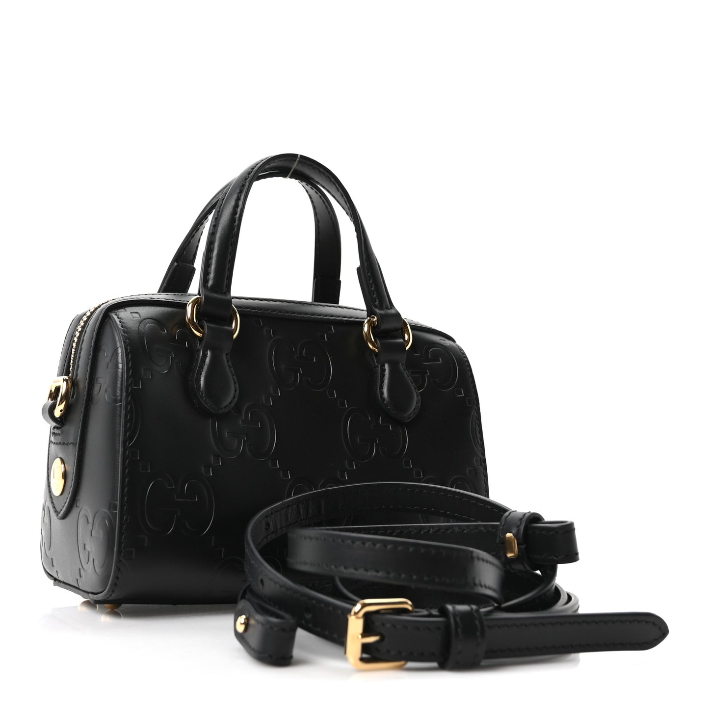 Calfskin Jumbo GG Embossed Super Mini Top Handle Bowler Bag Black