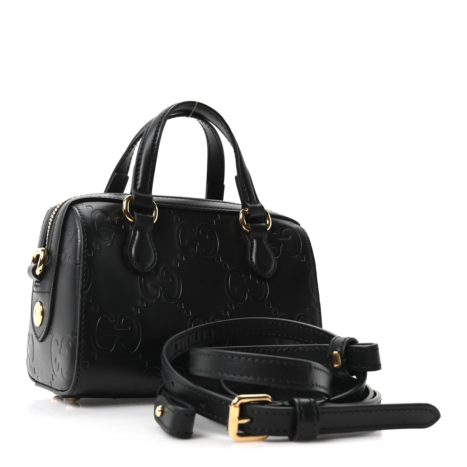 Gucci Calfskin Jumbo GG Embossed Super Mini Top Handle Bowler Bag Black 3 of 10