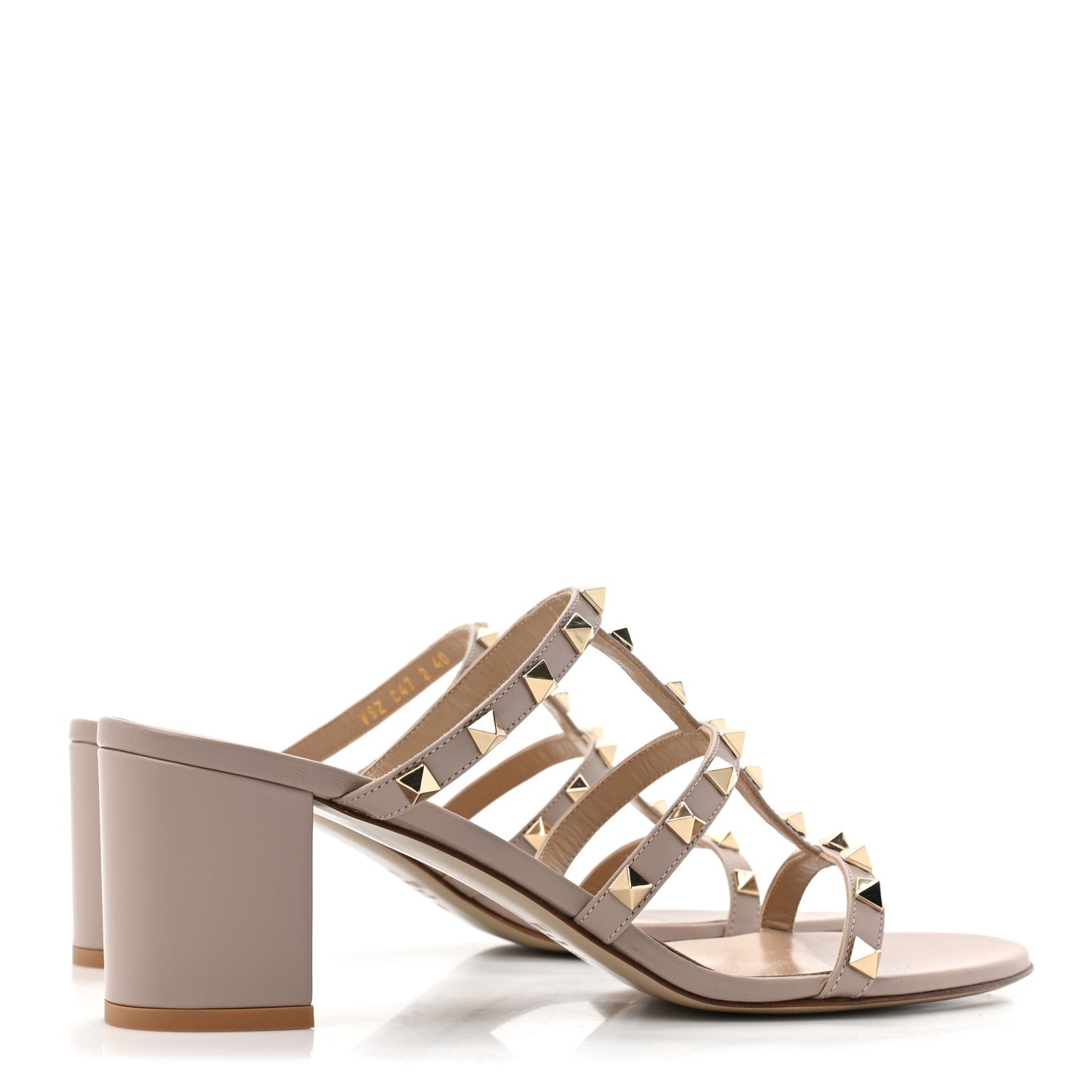 Calfskin Rockstud 60mm Caged Slide Sandals 40 Poudre