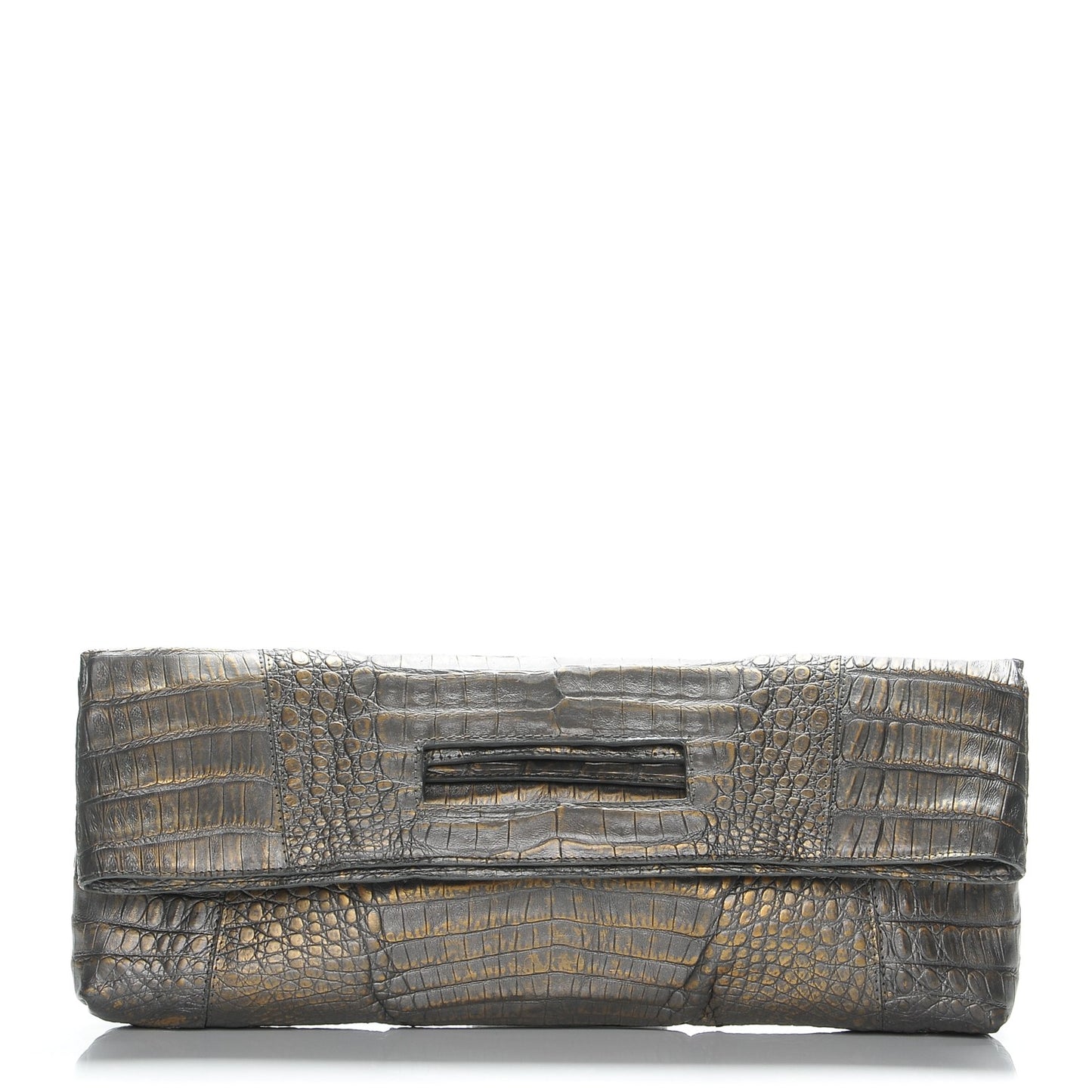 Metallic Crocodile Convertible Clutch Silver