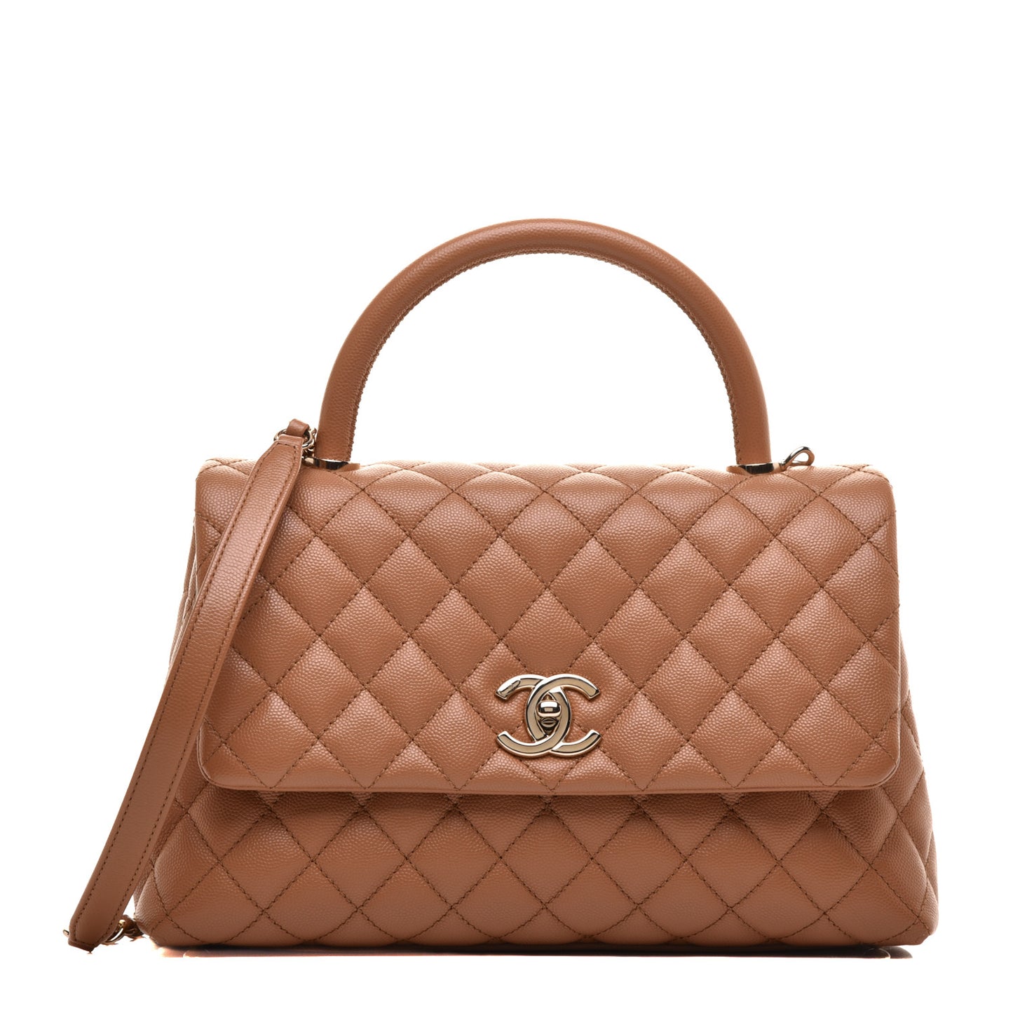 Caviar Quilted Small Coco Handle Flap Brown