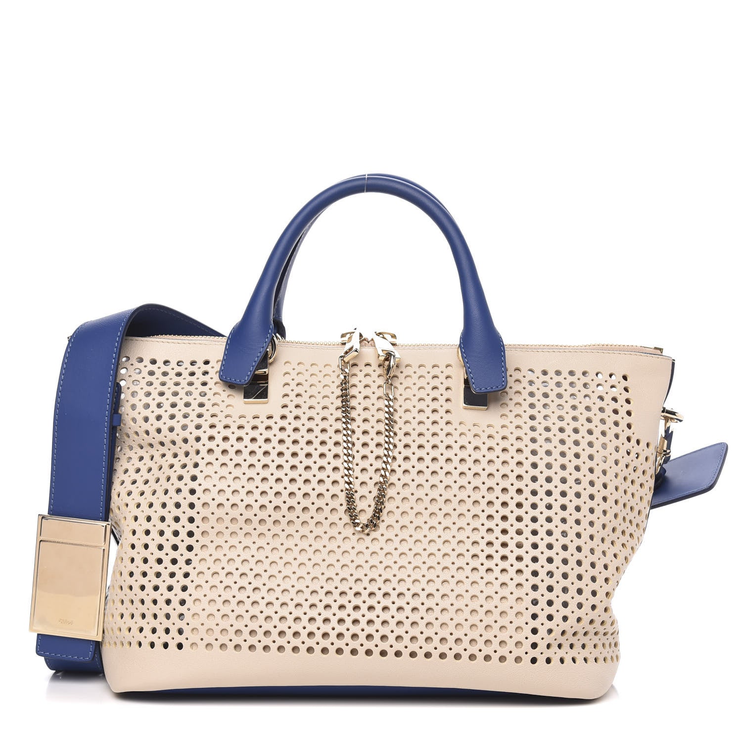 Chloe Calfskin Sheepskin Perforated Medium Baylee Tote Husky White 1 of 9