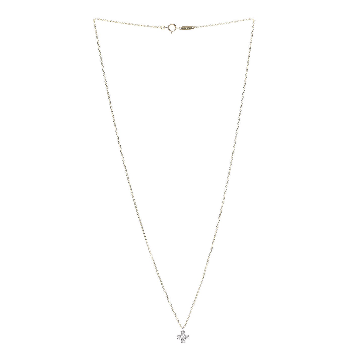18K Yellow Gold Platinum Diamond Cruciform Cross Pendant Necklace