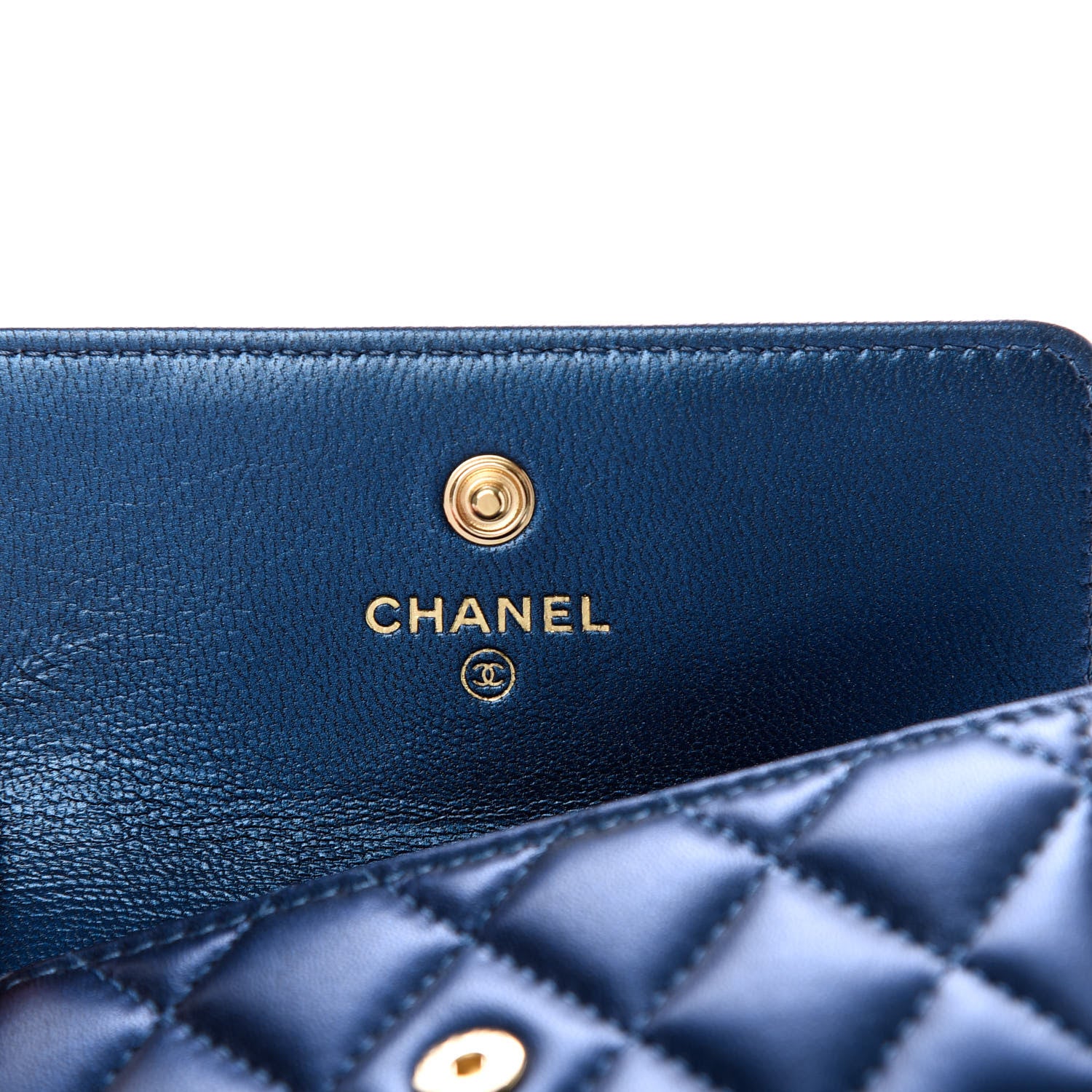 Chanel Metallic Lambskin Quilted Compact Boy Wallet Blue 5 of 8