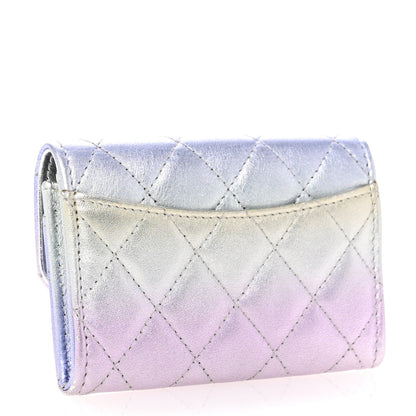 Chanel Gradient Metallic Calfskin Quilted Flap Card Holder Wallet Silver Blue Yellow Purple 3 of 11
