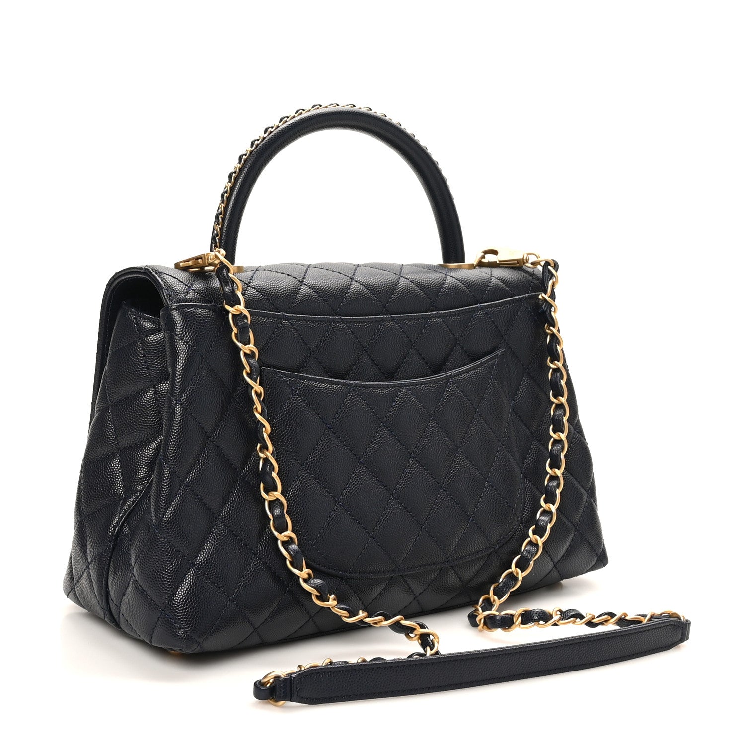 Chanel Caviar Quilted Small Coco Chain Handle Flap Navy Blue 3 of 10