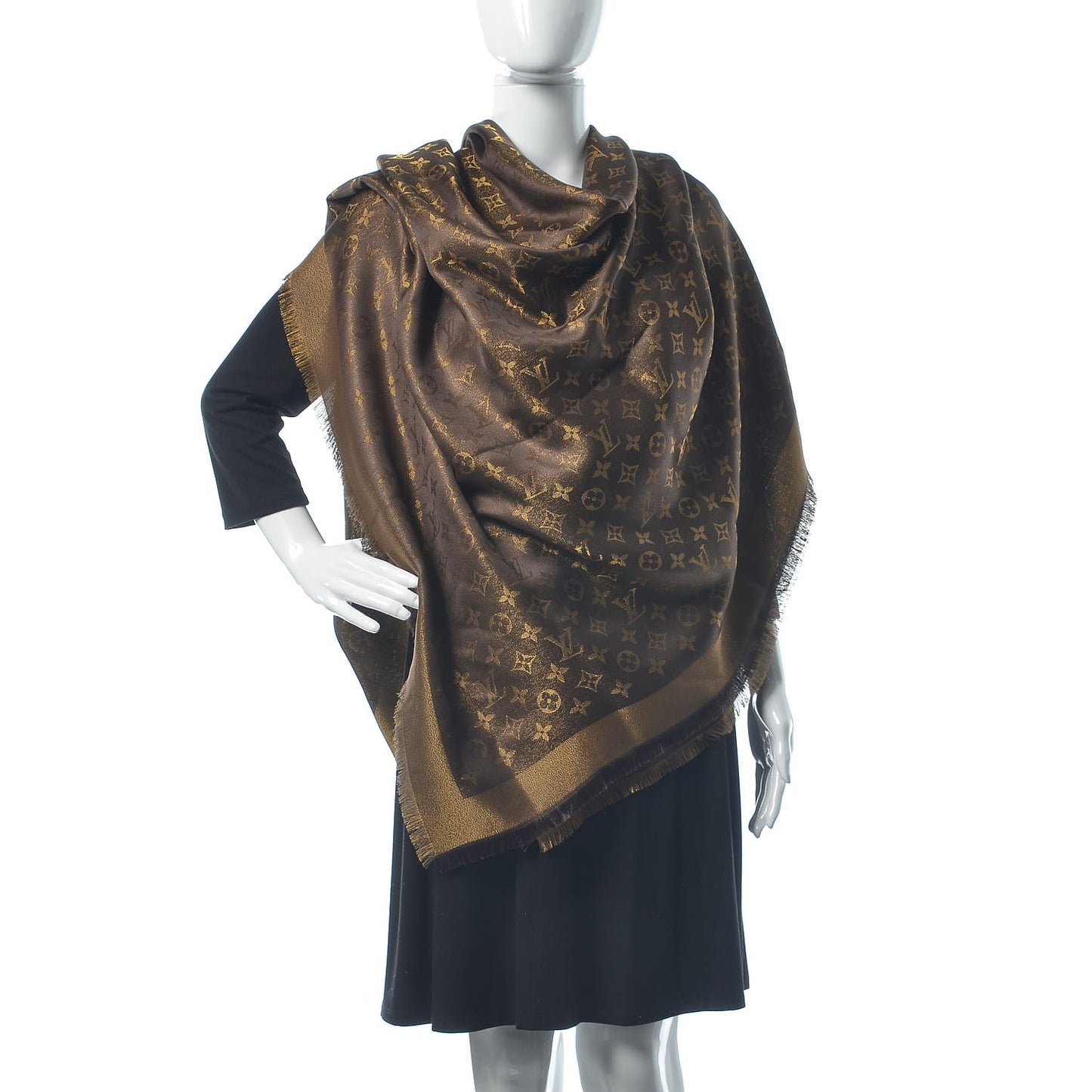 Silk Lurex Wool Monogram Shine Shawl Brown
