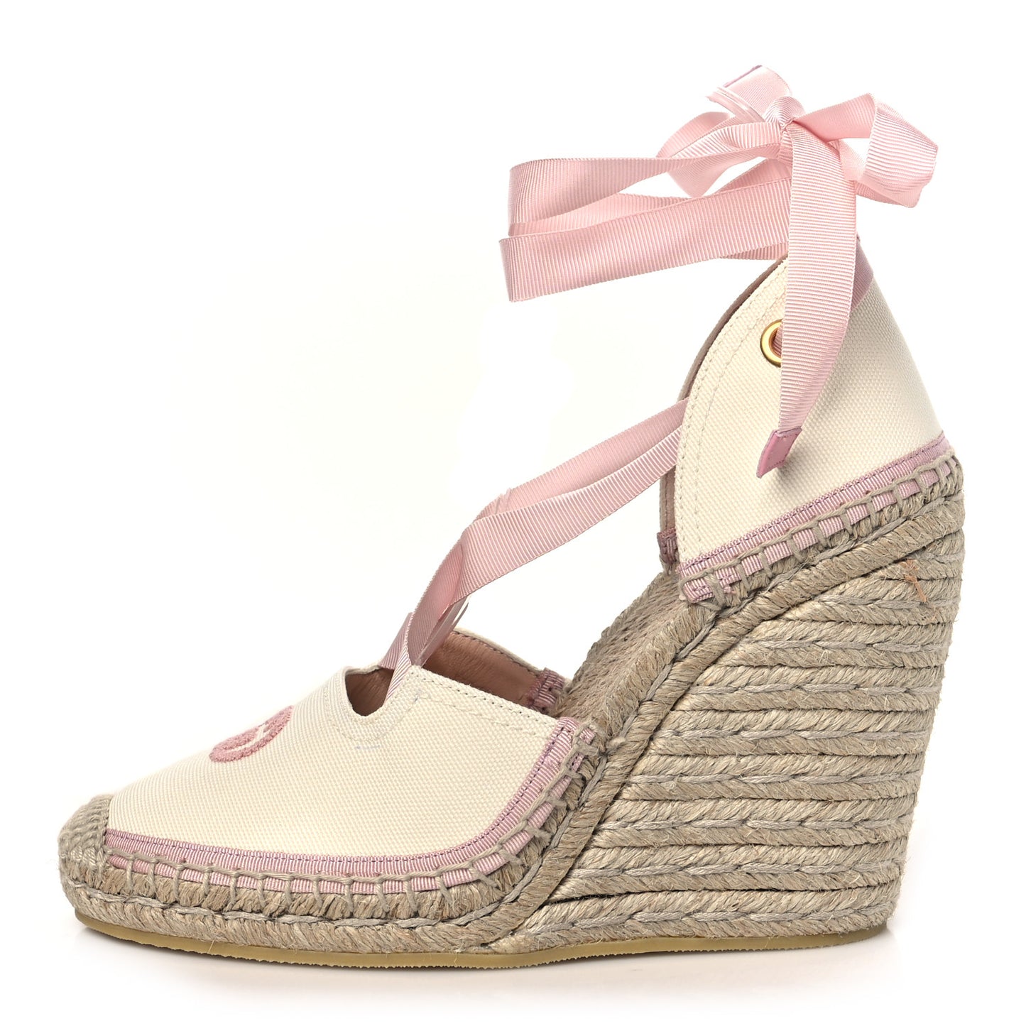 Canvas Grossgrain Embroidered Judit Ankle Wrap Platform 35/120mm Espadrille Wedges 38.5 White Shell